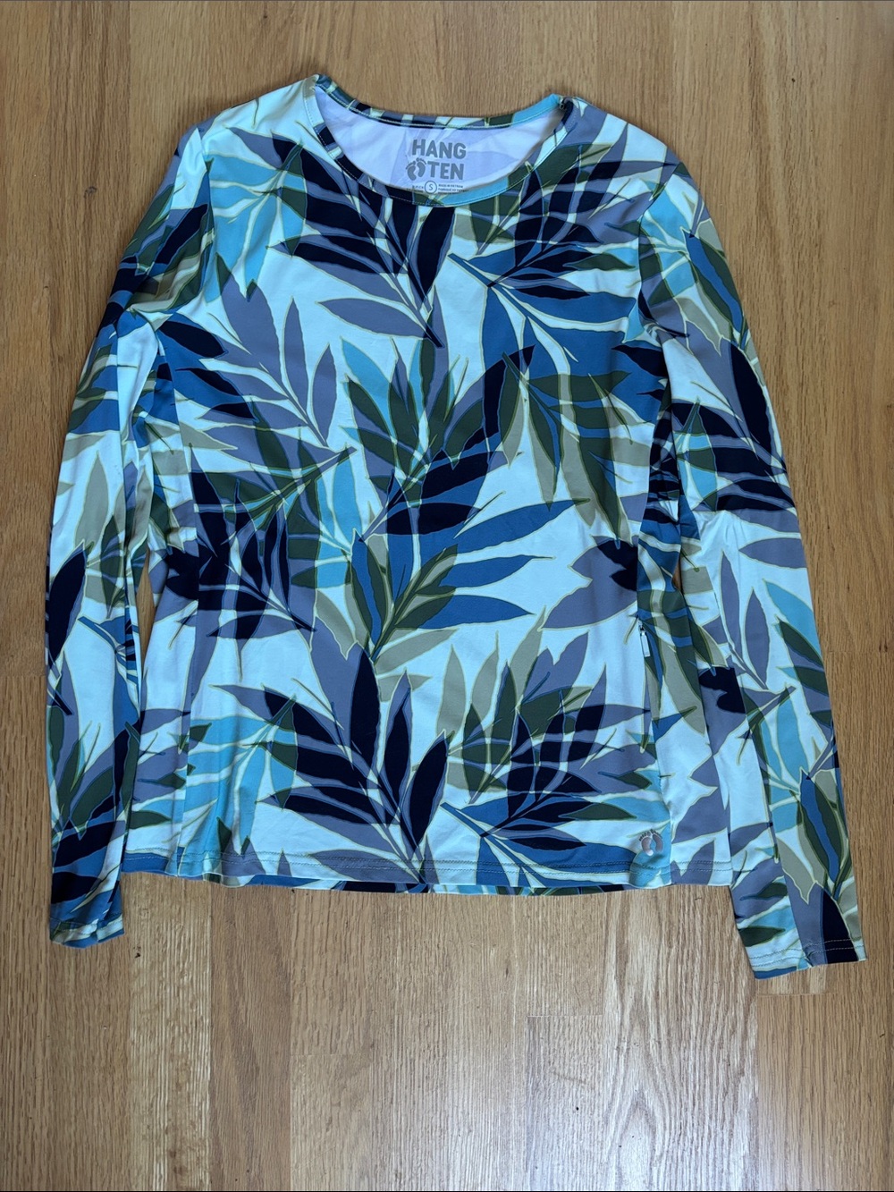 Hang Ten Leaf-Print Long Sleeve Swim Paddle Rash Guard UPF 50 size S